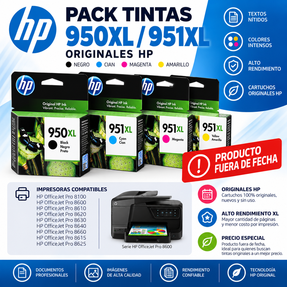 PACK TINTAS HP 950XL/951XL ORIGINAL FUERA DE FECHA
