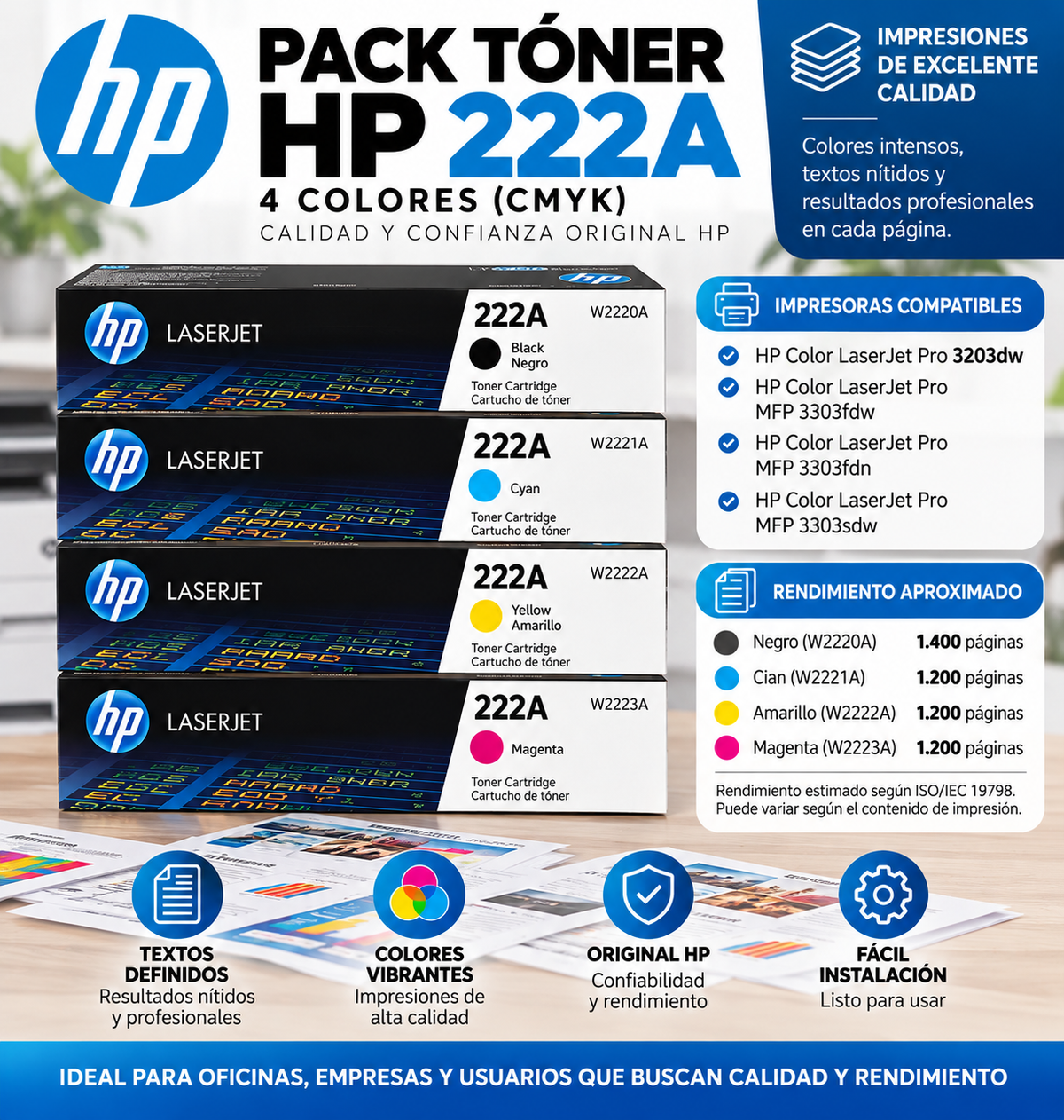 Pack Tóner HP 222A 4 Colores Original