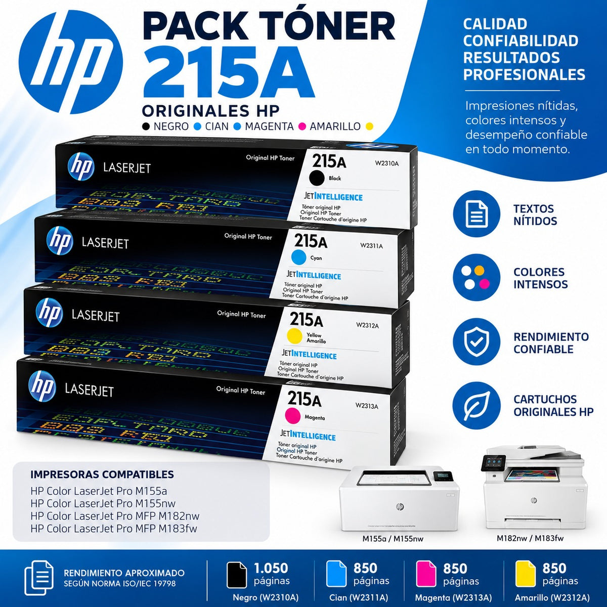 Pack toner HP 215A original W2310A W2311A W2312A W2313A